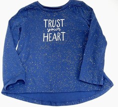 Girls Jumping Beans Long Sleeved Top Navy w Silver Sparkles &quot;Trust Your Heart&quot; 5 - £3.70 GBP