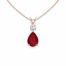 Authenticity Guarantee 
7x5mm Ruby Teardrop Pendant with Diamond in 14K Rose ... - £839.20 GBP