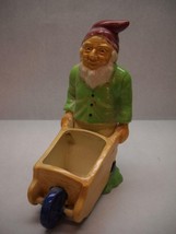 Vintage MORIYAMA Gnome Dwarf PUSHING Wheelbarrow FIGURINE Garden LAWN Japan - £139.59 GBP