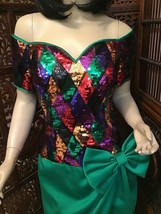 Vintage 1980&#39;s Sequin Mardi Gras Carnival Party Dress Julie Duroche Afte... - £62.50 GBP