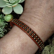 Brown and gold studded leather vintage bracelet - £22.13 GBP