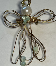 Pin Costume Jewelry Angel White Blue Pearls Wire Design 2.5 Inches Vintage - £3.99 GBP