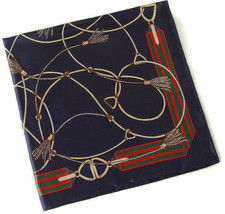 Large Square Dark Navy Blue Gold Red Green Satin Guccissi Scarf Wrap Sha... - $43.06