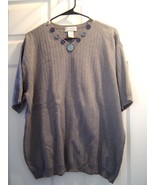 Women&#39;s Covington size L Gray Short Sleeve Sweater Blue Collar Button Ac... - $9.99