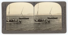 c1900&#39;s Real Photo Stereoview Keystone Fisherman in Boats on The Sea of Galilee - £12.41 GBP