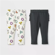 2-PACK Cat &amp; Jack Baby Girls 2pk Ruffle Leggings Pants Set Cream/Dark Gray 12M - £6.53 GBP