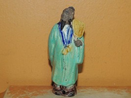 Chinese Mud Man Men 3.5&quot; Green overglaze fan Mudman Vintage / Antique c ... - $539.11 MXN