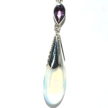 Sterling Silver Man Made Moonstone and Amethyst  Teardrop Pendant - £24.72 GBP