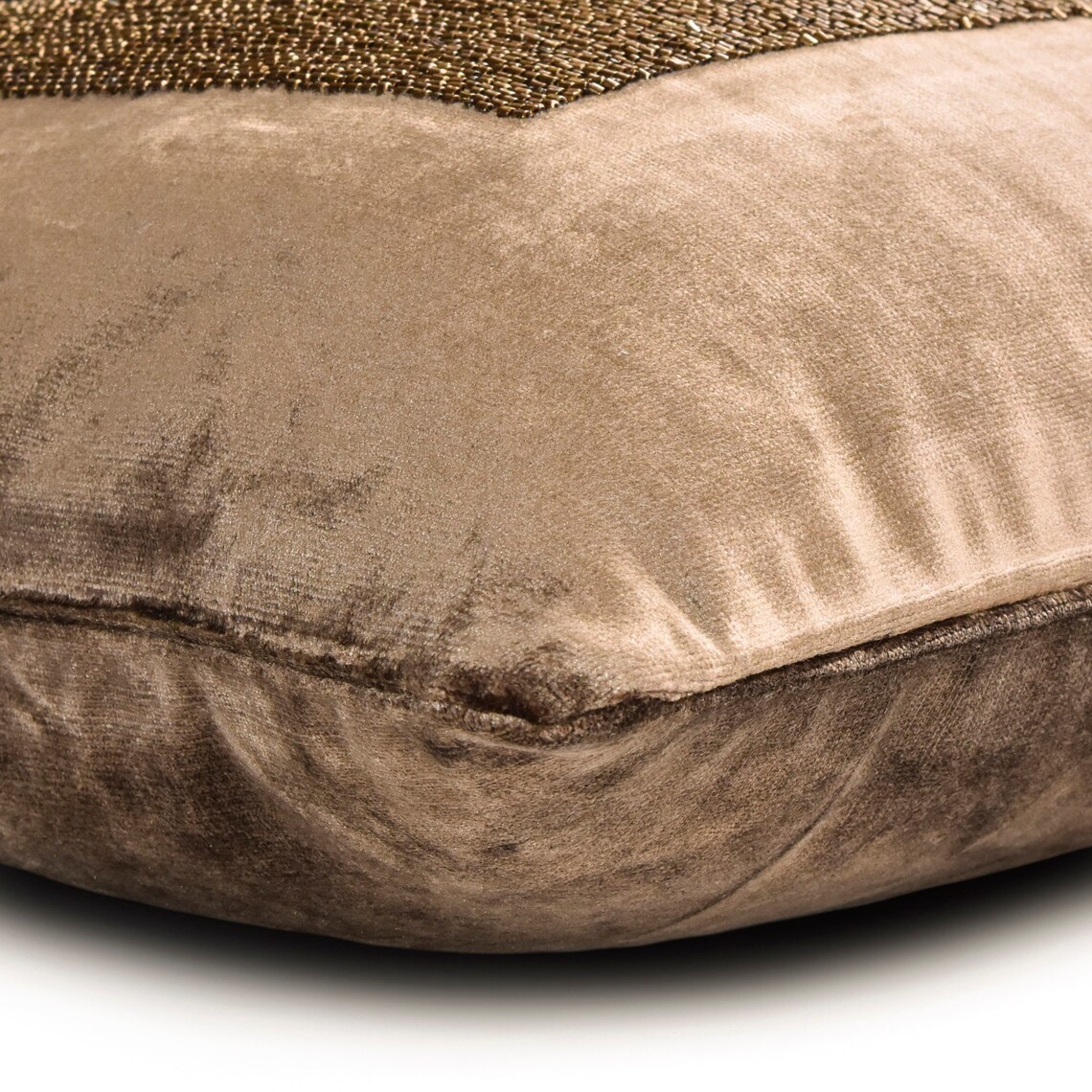 Brown Velvet Beaded 16&quot;x16&quot; Throw Pillow Cover - Esquire Brown - £33.80 GBP+