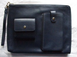 Mark and Graham Navy Blue Leather Clutch Document Bag Case KJ Monogram 1... - $38.00