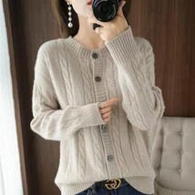 Fashion Loose Sweater Outer Jacket Retro Twist Knit Cardigan Spring And Autumn L - £74.83 GBP