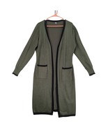 Vila Milano Women&#39;s L Olive Green Soft Knit Long Open Cardigan Pockets L... - $33.95 CAD