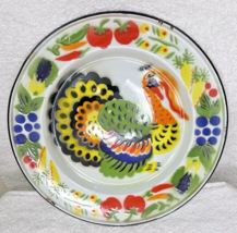 Amazing Turkey Thanksgiving Enamel Metal Plate with Vegetables 10 1/4 inch - $24.26