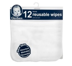 Gerber Flannel Reusable Wipes For Baby, Solid White, Qty 12, 8.5&quot; X 8.5&quot; - $261.52 MXN