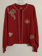 VTG Womens Christmas Holiday Sweater Festive Open Front Vest Embellish Handmade - £8.74 GBP