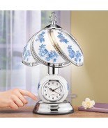 3-Way Touch Table Lamp Rose Glass Panel Silver Base Analog Clock Home De... - €42,36 EUR