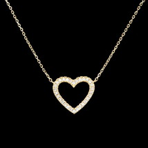 16 &quot; Herz Liebe Halskette 14k Gelb Vergoldet 0.15tcw Künstlicher Diamant - £94.79 GBP