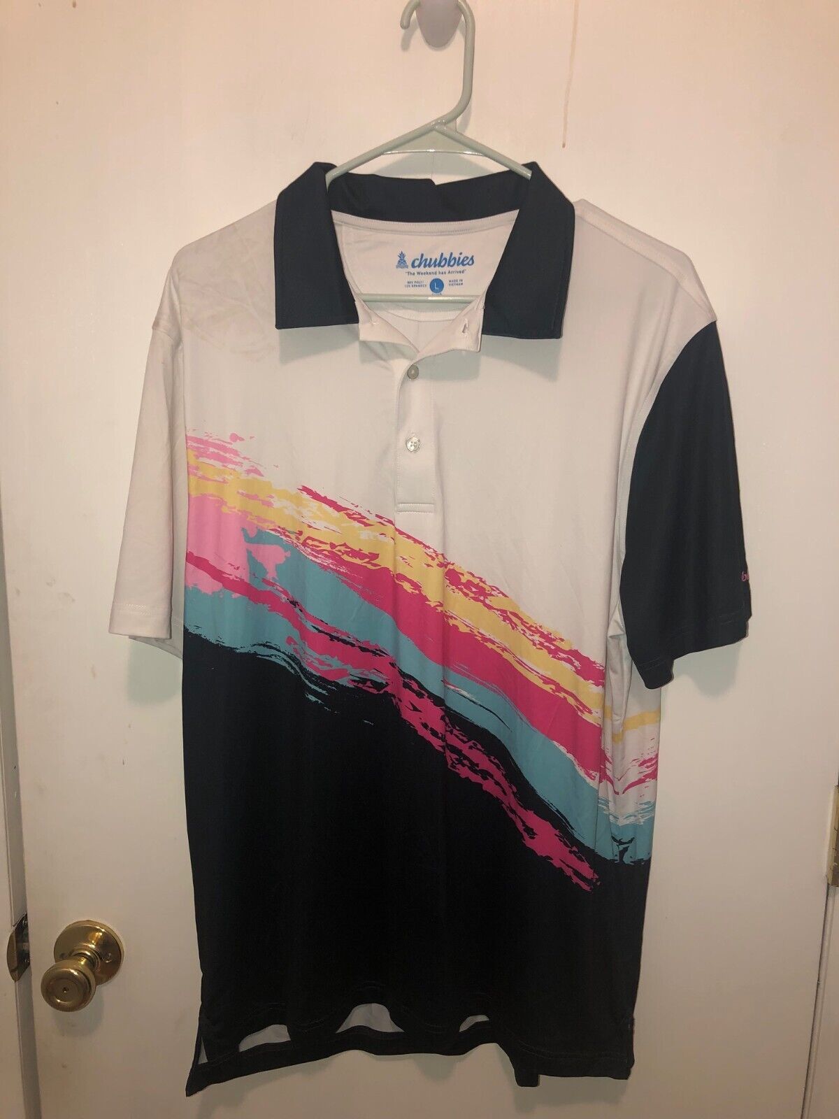 NEW Chubbies Mens SZ Large Short Sleeve Colorful Polo Shirt Poly Spandex... - $14.84