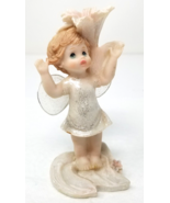 Wood Fairy Figurine Shimmering Dress Wings Arms Raised Resin 1980 Vintage - £11.97 GBP