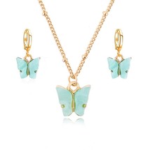 Acrylic Butterfly Earrings Pendant Necklaces Combination Set Japan and South Kor - £18.91 GBP