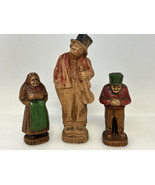 Vintage Hand-Carved Wooden Folk Art Figurines - Set of 3 - Expressive - $49.45