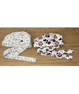 2 Ponytail Scrub Caps, Red White Blue Paw Print &amp; Light Blue Dog Accesso... - $17.82