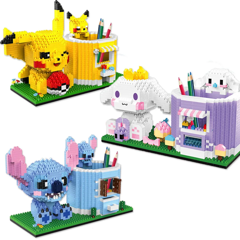 Cartoon Micro Building Block Stitch Pikachu Cute Cinnamorol Pen Container Mini - £26.80 GBP+