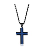 Stainless Steel Black &amp; Blue Plated Cross Necklace - £37.92 GBP