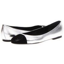 $1,356 Victor &amp; Rolf S49WZ0018 Cap Toe Leather Flats, Women&#39;s Shoes,Silver/Black - £137.48 GBP