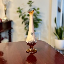 VTG Fenton Glass Cameo Opalescent Lily Of The Valley Swung Bud Vase Amber 10” - £36.01 GBP