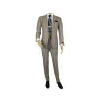 Mens Suit by RENOIR English Plaid Window Pane European Business 291-5 Beige blue image 3