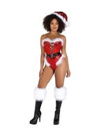 NEW Roma Sequin &amp; Mesh Laceup Christmas Santa Romper Faux Fur Trim Detai... - $184.99 MXN