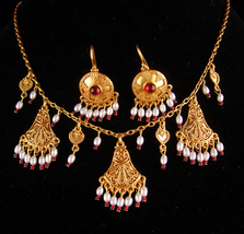 Vintage Signed Byzantine earrings - Ben Amun necklace - deco style golden tassel - £261.38 GBP
