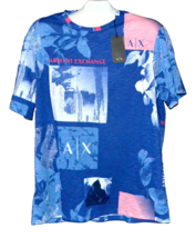 Armani Exchange Men&#39;s Blue Pink White Logo Design Cotton T-Shirt Sz XL - £55.22 GBP