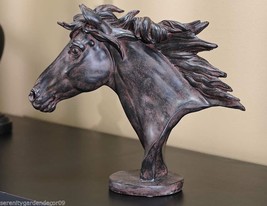Horse Head Bust on Pedestal Profile Brown Black Color 12.9" High Poly Stone image 2