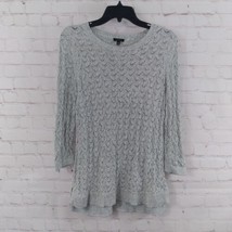 Talbots Sweater Womens Medium Petite Green Marled 3/4 Sleeve Linen Blend... - $19.88