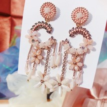 MENGJIQIAO Korean Elegant Handmade Flower Crystal Long Tassel Drop Earrings For  - £8.53 GBP