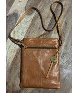 Margot New York Womens Cognac Leather Inner Pockets Split Pocket Crossbo... - $41.03 CAD