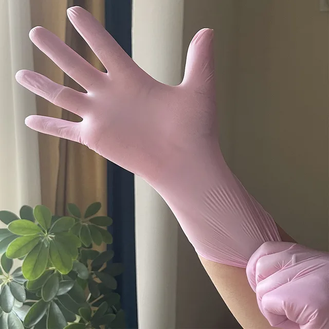 20Pcs Light Pink Disposable Nitrile Gloves (Size-M) - $10.58