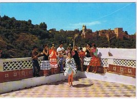 Spain Postcard Granada Gipsy Dance Alhambra in Background - $2.96