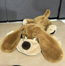 Vtg Russ Berrie Samuel Laying Down Dog Puppy Brown Plush Stuffed Animal 18&quot; - £14.67 GBP