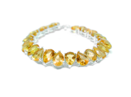 Citrino Corte Pera Pulsera 925 Plata Citrino Tenis Brazalete Amarillo Pulsera - £180.83 GBP+