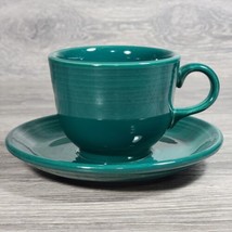 Fiesta Tea Cup &amp; Saucer Set Green Homer Laughlin Fiestaware Made USA Eve... - $8.79