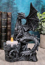 Ebros Fire Dragon Perching On Castle Fortress Tea Light Candle Holder Statue 7&quot;H - £28.12 GBP