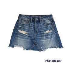 American Eagle Size 2 Distressed Button Fly Jean Skirt 100% Cotton 90s Y2K - $13.49