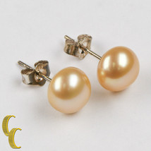Sterling Silver Pearlescent Yellow Bead Stud Earrings w/ Butterfly Backs - $54.89