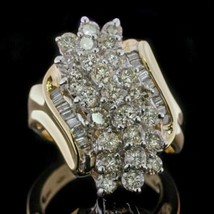 3 Ct Simulated Diamond Cluster Cocktail Engagement Ring 925 Silver Gold Plated - £93.41 GBP