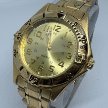 Vintage 2035 Movt Quartz Watch Men Gold Tone Military Dial Analog New Battery - $21.84