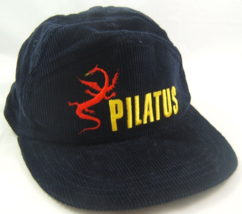 Pilatus Dragon Hat Vintage Dark Blue Corduroy Hook Loop Baseball Cap - £16.30 GBP