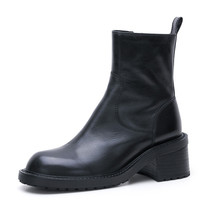 Al genuine leather high heel ankle boots women shoes round toe zipper block heels short thumb200
